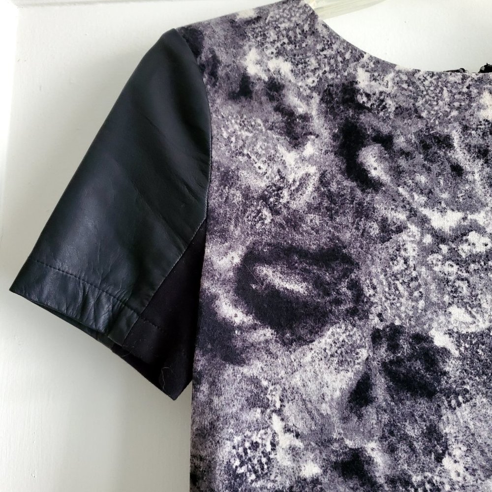 Cut25 by Yigal Azrouel Leather Trim Marbled Print Dress Size Small - Picture 4 of 15